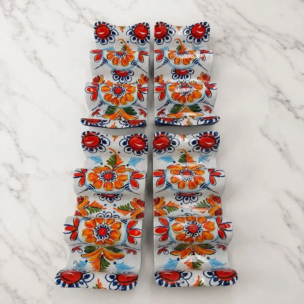 Prepara Talavera Inspired Taco Holders Set of 4 Reversible Floral Melamine